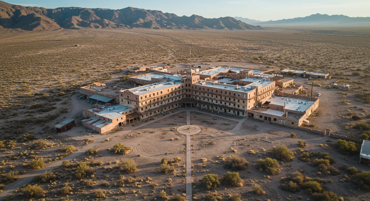 American Hotel at Cerro Gordo with wooden porch and vintage architecture