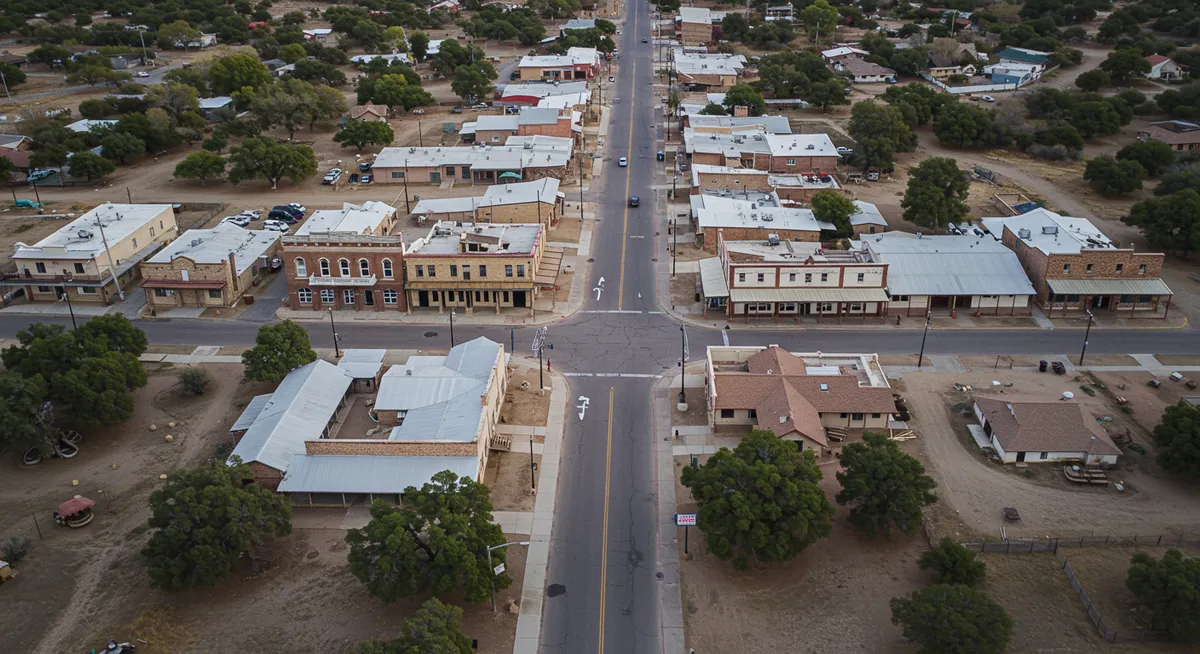 Weathered wooden buildings of Cerro Gordo ghost town perched on a mountain ridge with dramatic desert views